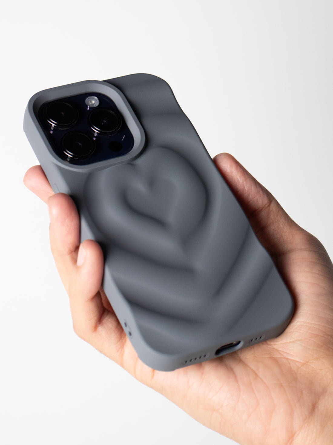 3D Heart Ripple Flexible Case -  iPhone 15 Pro Max (Matte Gray)