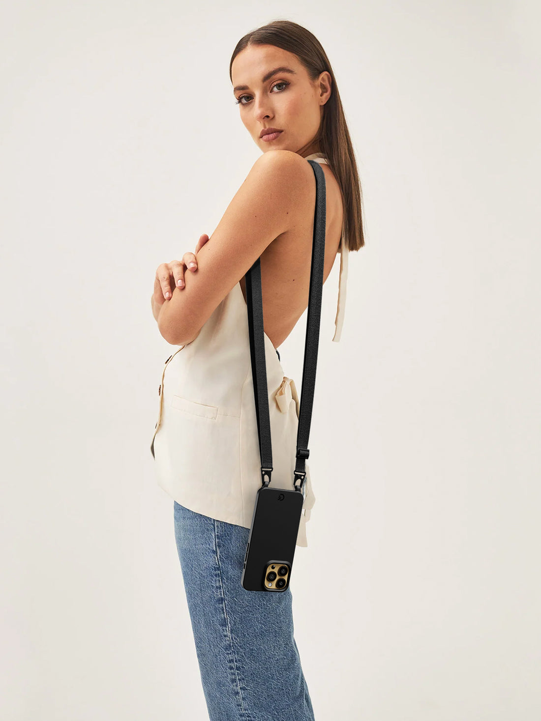 Silicon Crossbody Sling Case - iPhone 12 (Peachy Pink - Lanyard)