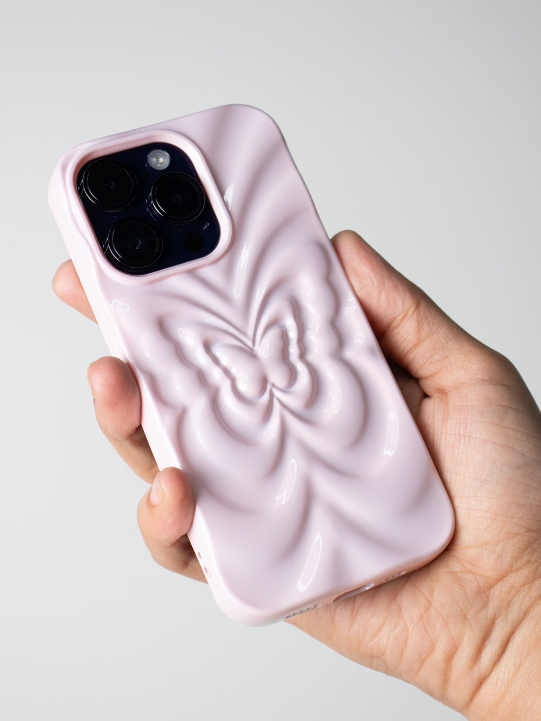 3D Butterfly Ripple Flexible Case - iPhone 14 Pro Max (Baby Pink)