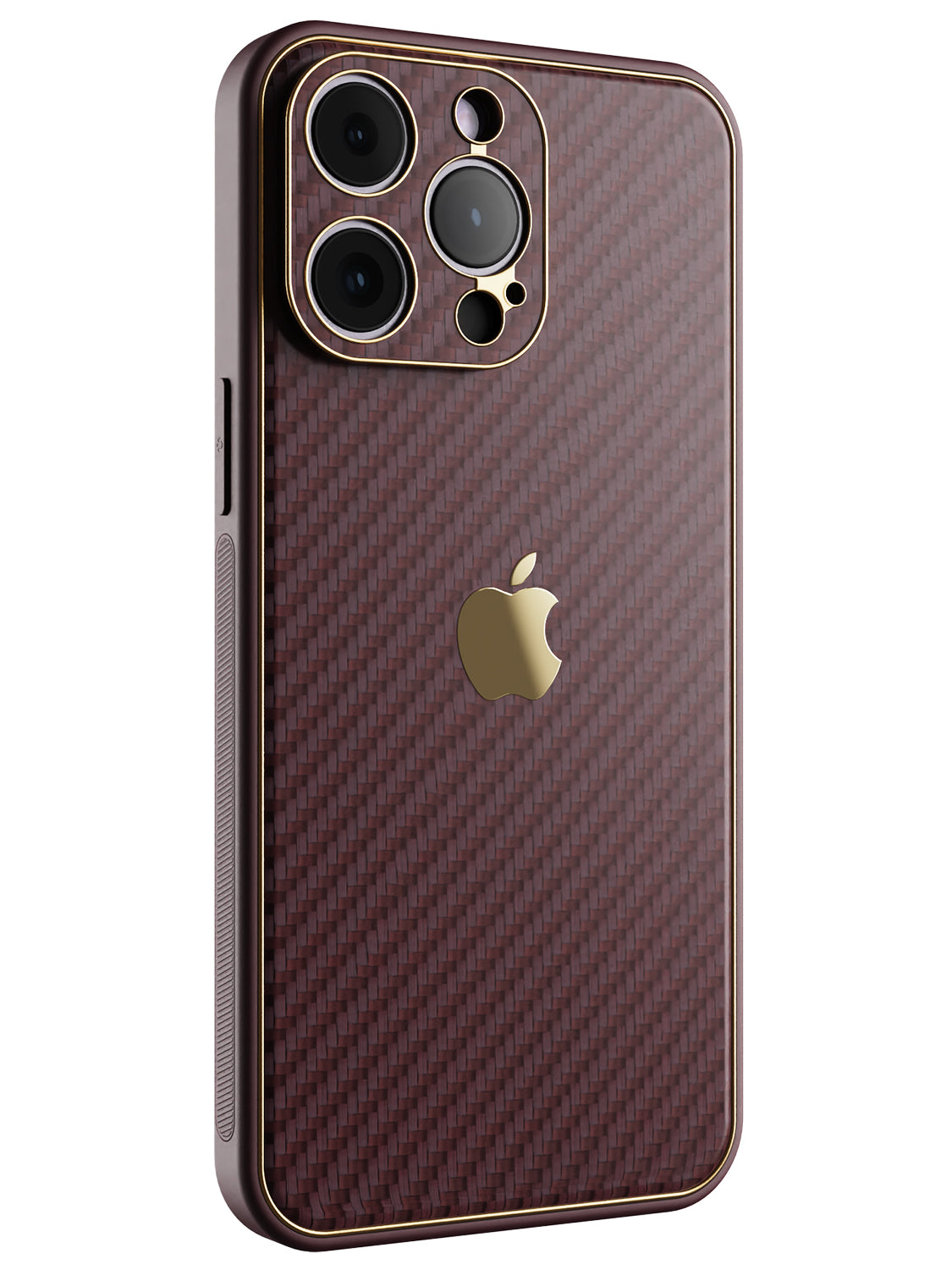 Plum Red Carbon Leather Chrome Case For Iphone 15 Pro Max