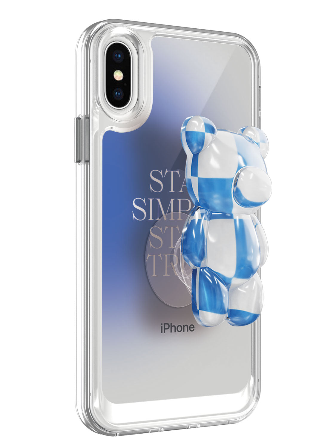 Stay Simple Clear Case with Blue Bear Pop Socket iPhone X