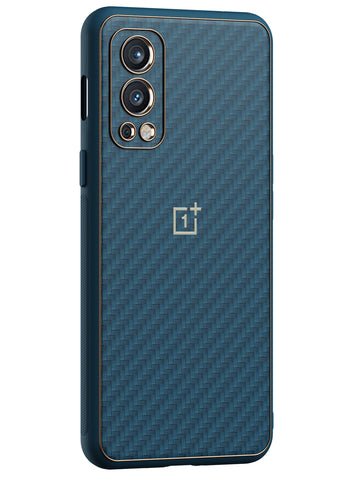 Carbon Leather Chrome Case - OnePlus Nord 2 5G (Navy Blue)