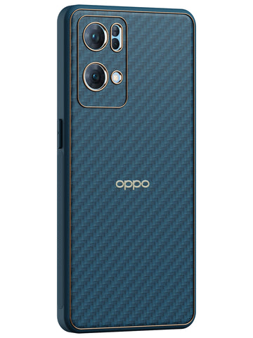 Carbon Leather Chrome Case - Oppo Reno 7 Pro 5G (Navy Blue)
