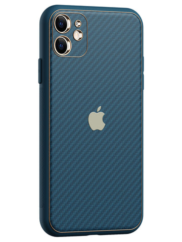 Carbon Leather Chrome Case - iPhone 11 (Navy Blue)