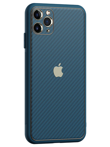 Carbon Leather Chrome Case - iPhone 11 Pro Max (Navy Blue)