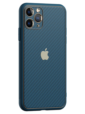 Carbon Leather Chrome Case - iPhone 11 Pro (Navy Blue)