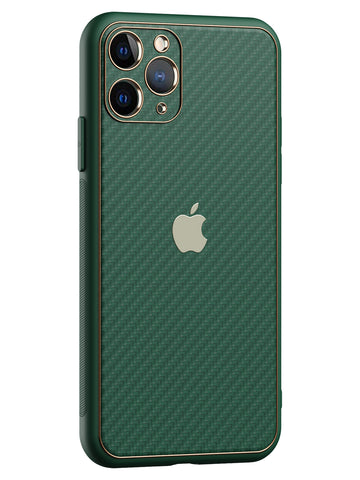 Carbon Leather Chrome Case - iPhone 11 Pro (Green)