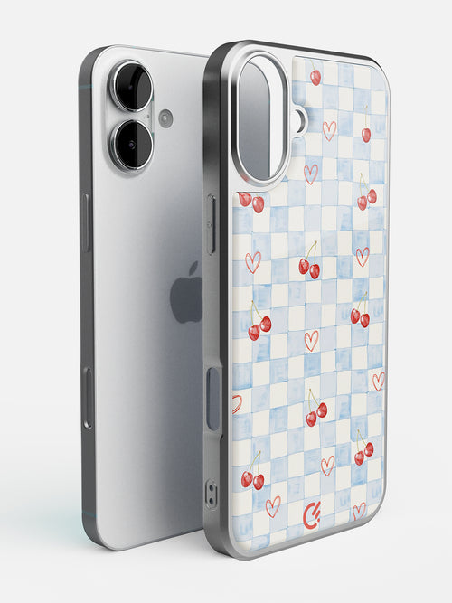 Cherry Heart Gingham Glossy Printed Case - iPhone 16 Plus