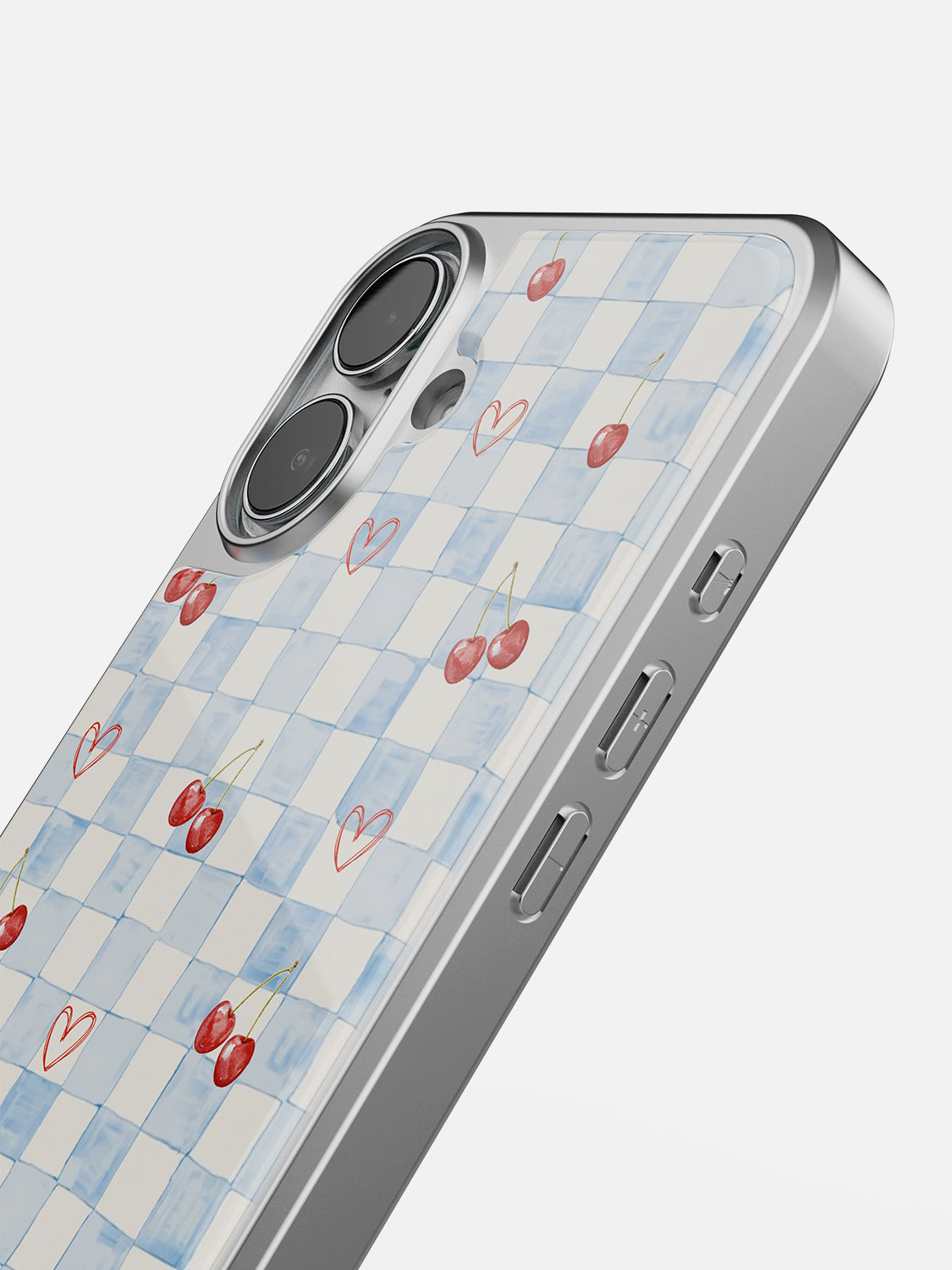 Cherry Heart Gingham Glossy Printed Case - iPhone 16 Plus