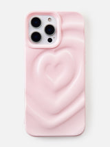 3D Heart Ripple Flexible Case - iPhone 16 (Pink)