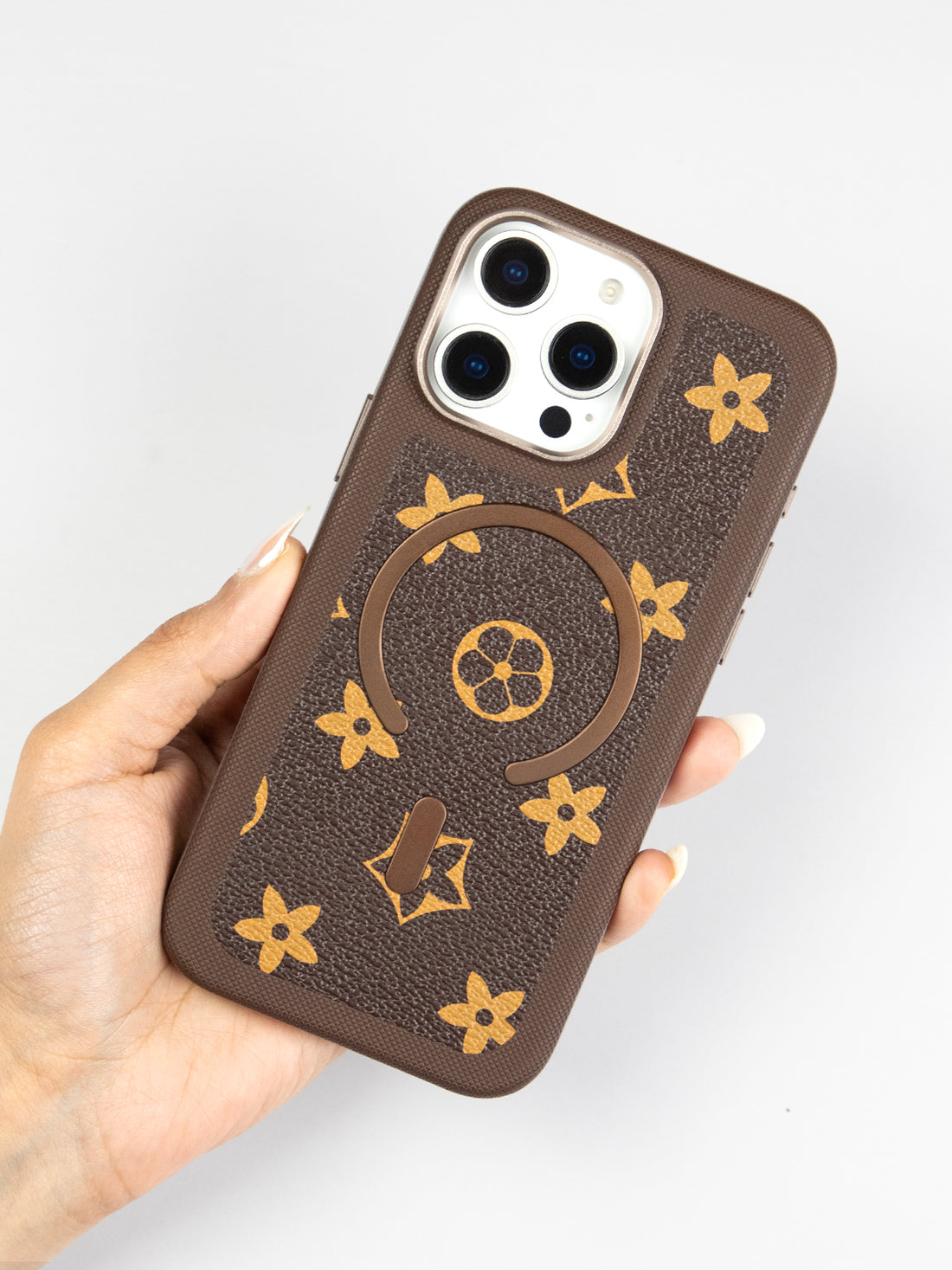 MagSafe Dual Texture Leather Pattern Case - iPhone 16 Pro (Dark Brown)