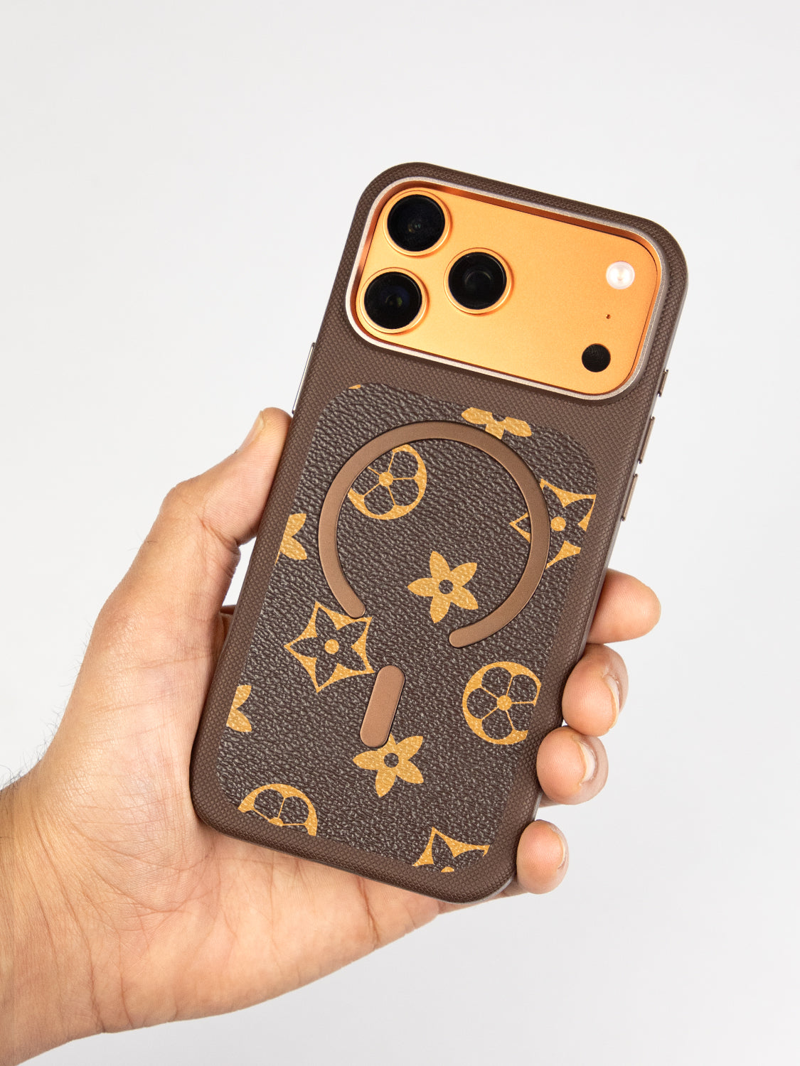 MagSafe Dual Texture Leather Pattern Case - iPhone 17 Pro (Dark Brown)