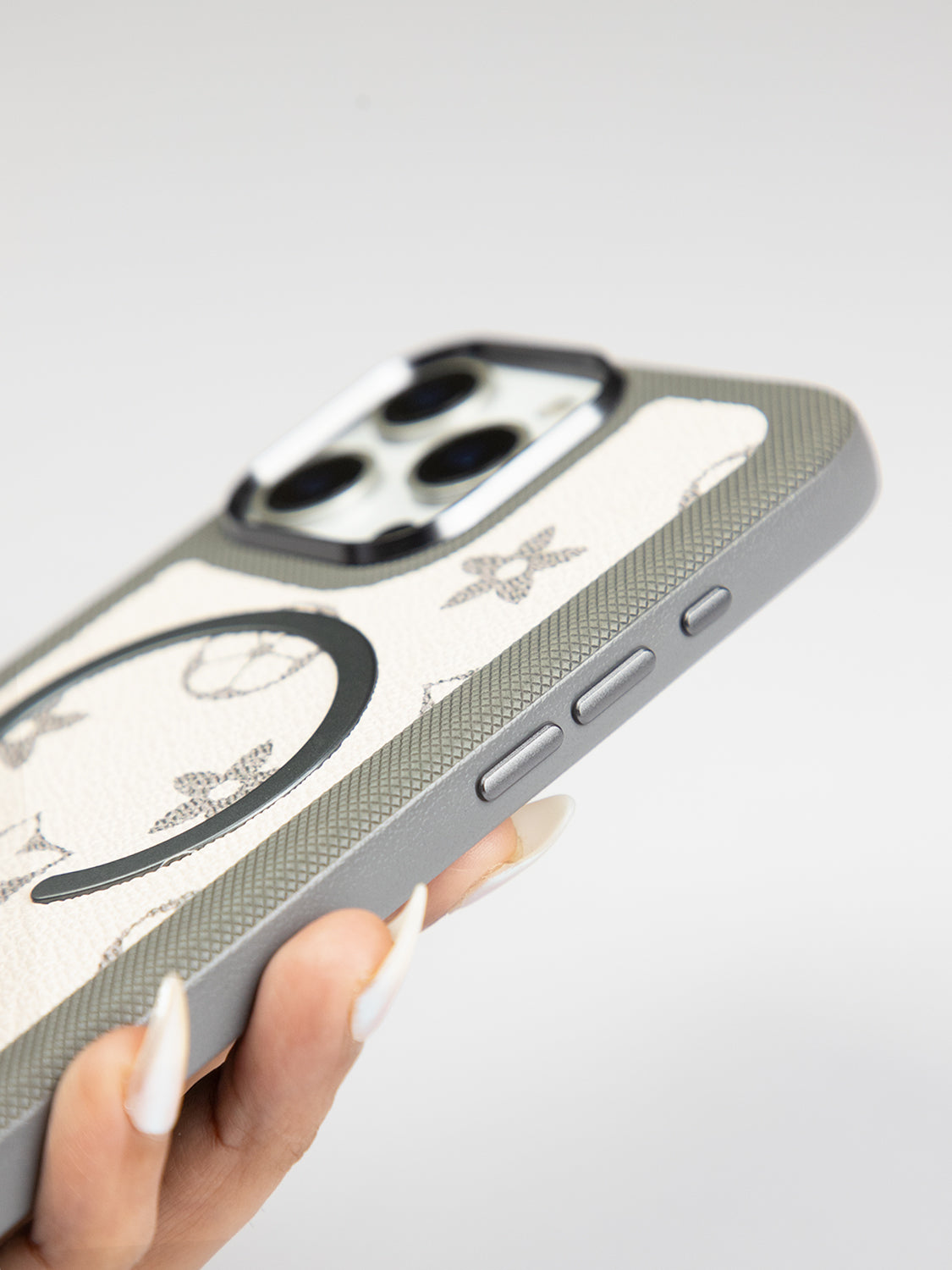 MagSafe Dual Texture Leather Pattern Case - iPhone 16 Pro (Steel Gray)
