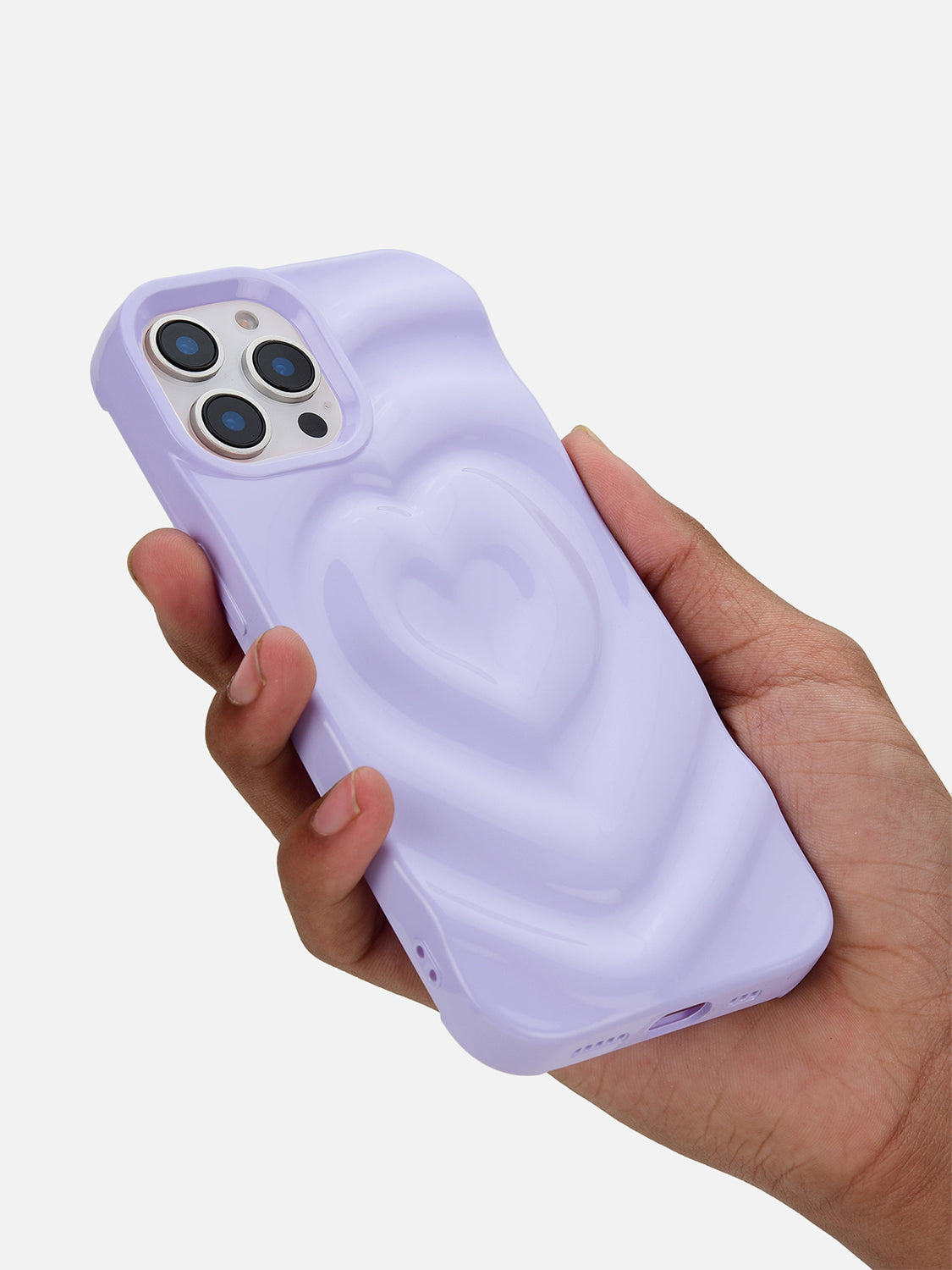 3D Heart Ripple Flexible Case - iPhone 15 (Lilac)