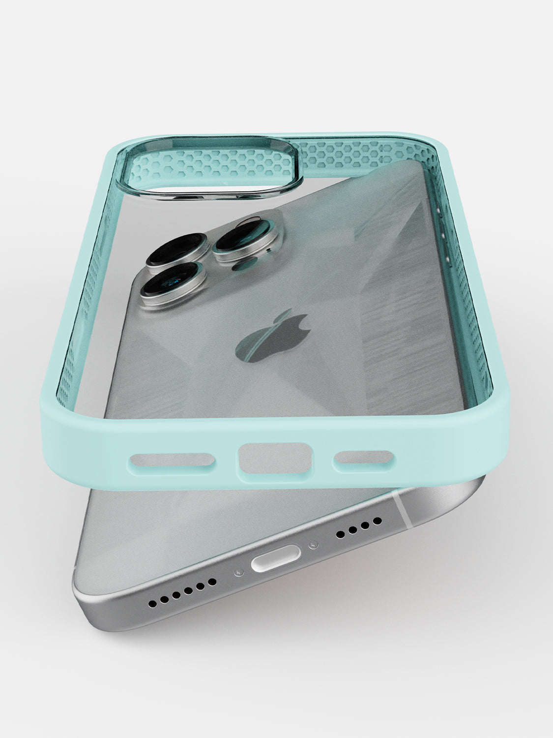 Soft Hearts Printed Clear Case - iPhone 16 Pro (Light Blue)