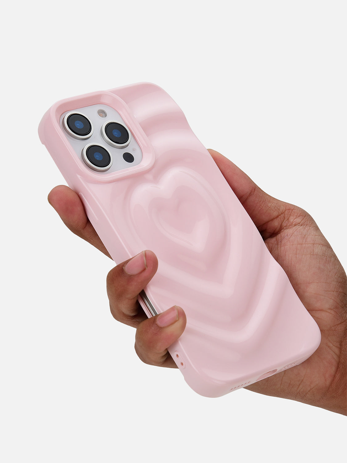 3D Heart Ripple Flexible Case - iPhone 16 (Pink)