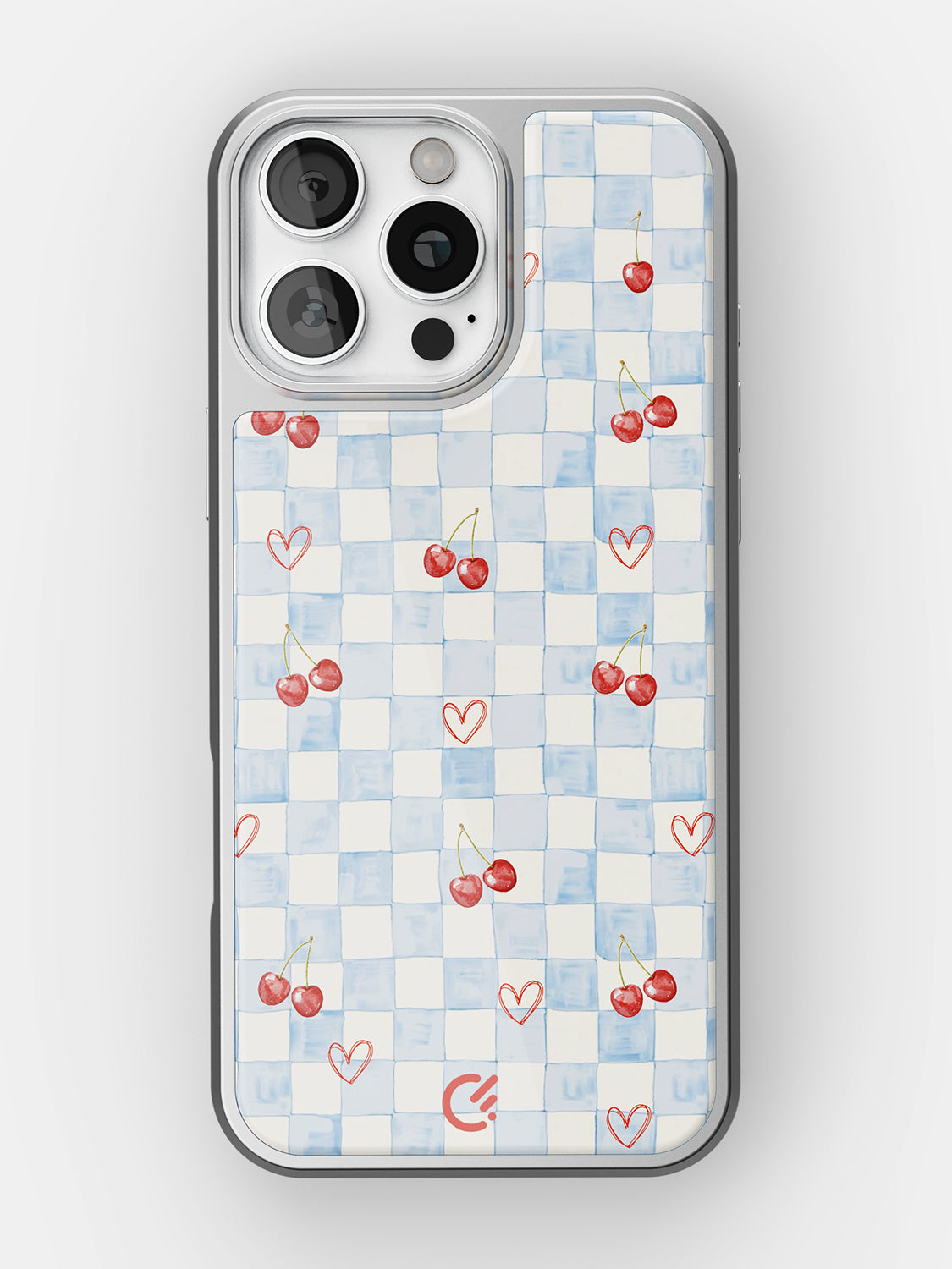 Cherry Heart Gingham Glossy Printed Case - iPhone 16 Pro