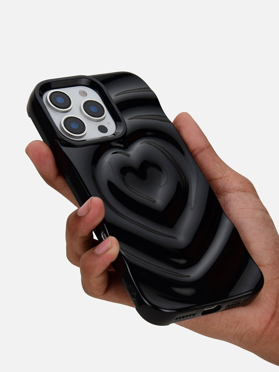 3D Heart Ripple Flexible Case - iPhone 13 (Liquid Black)