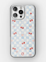 Cherry Heart Gingham Glossy Printed Case - iPhone 15 Pro