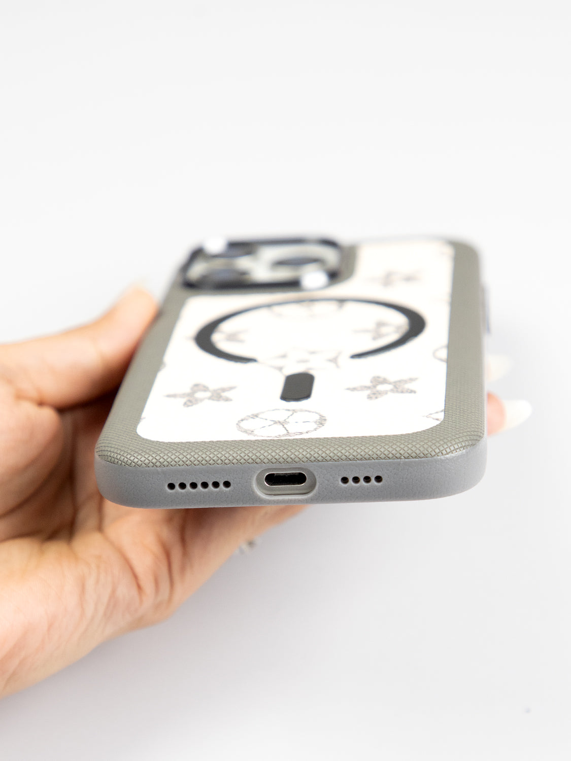 MagSafe Dual Texture Leather Pattern Case - iPhone 16 Pro (Steel Gray)
