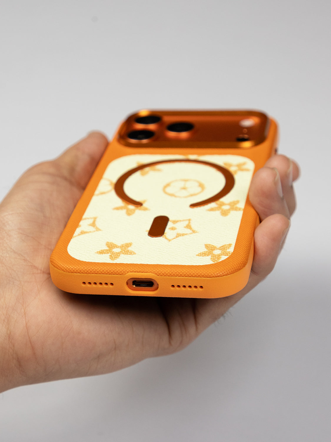 MagSafe Dual Texture Leather Pattern Case - iPhone 17 Pro Max (Orange)