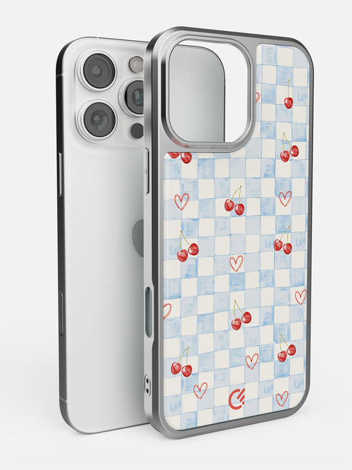 Cherry Heart Gingham Glossy Printed Case - iPhone 15 Pro