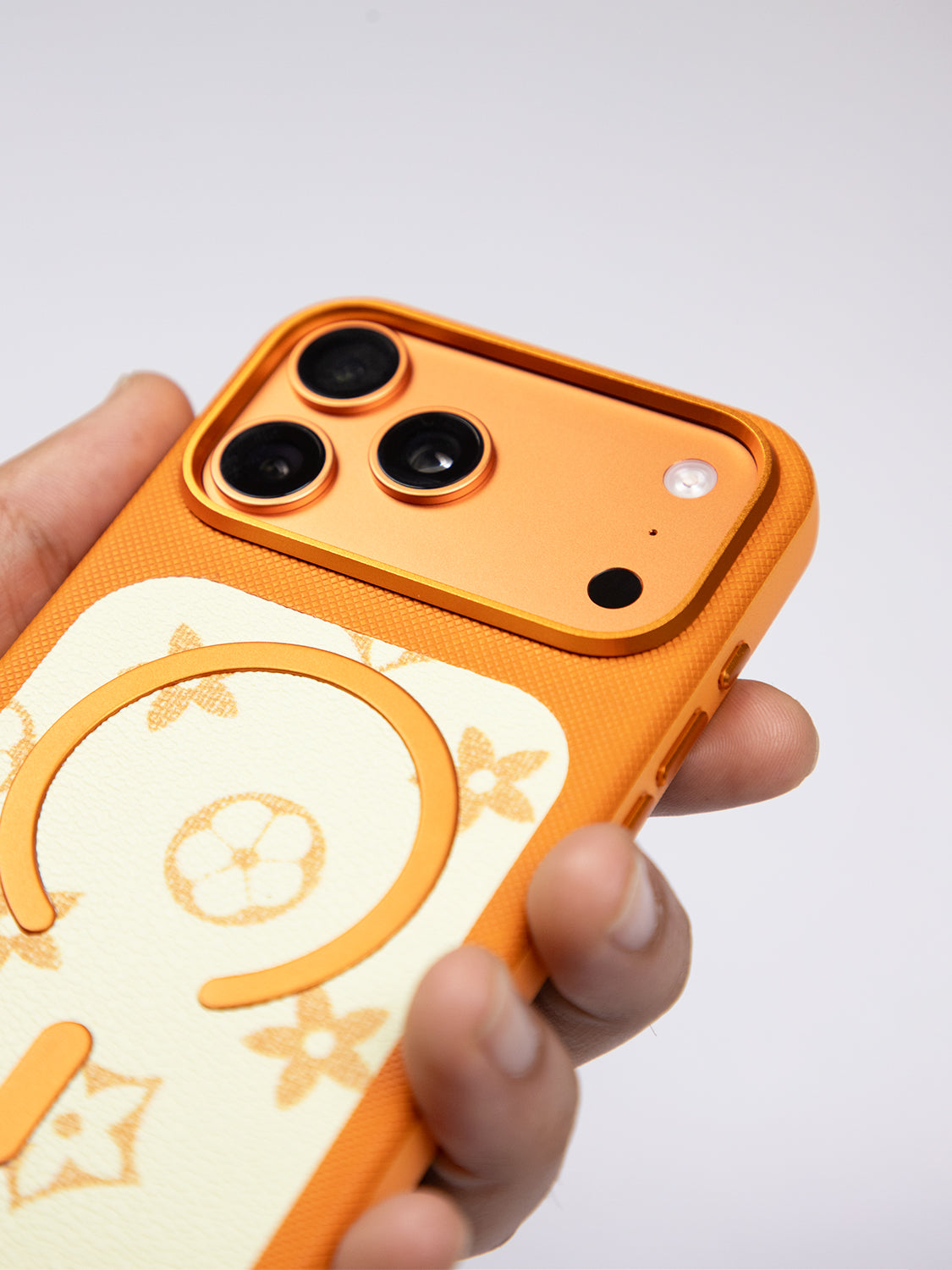 MagSafe Dual Texture Leather Pattern Case - iPhone 17 Pro Max (Orange)