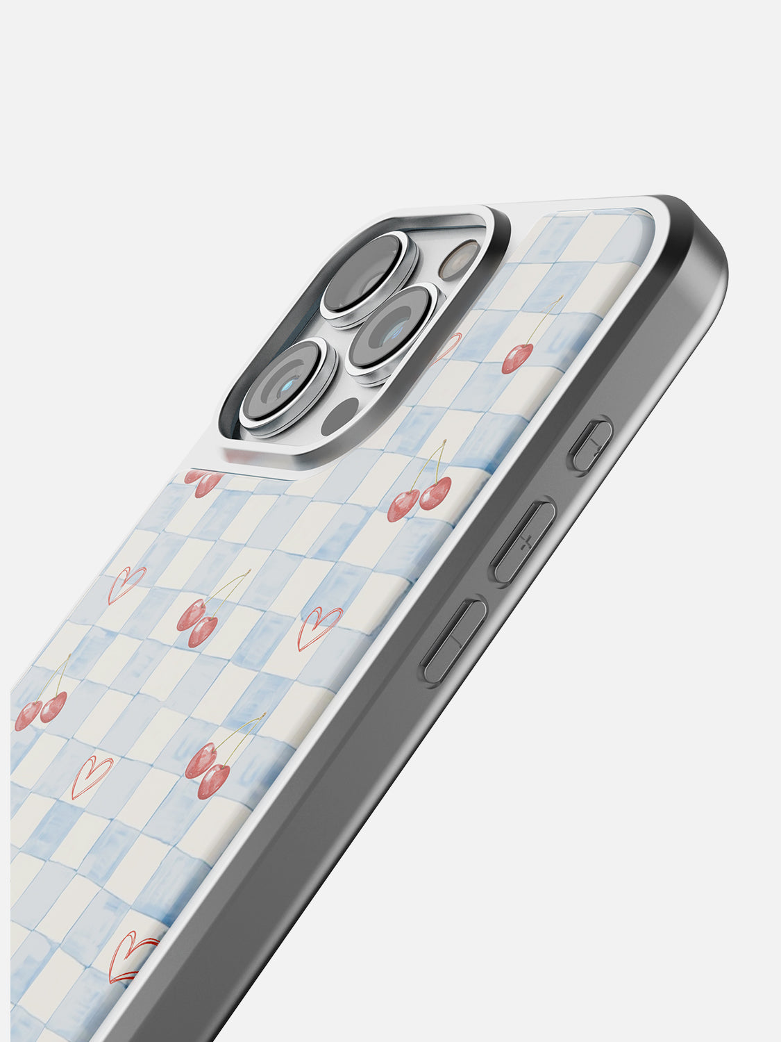 Cherry Heart Gingham Glossy Printed Case - iPhone 15 Pro