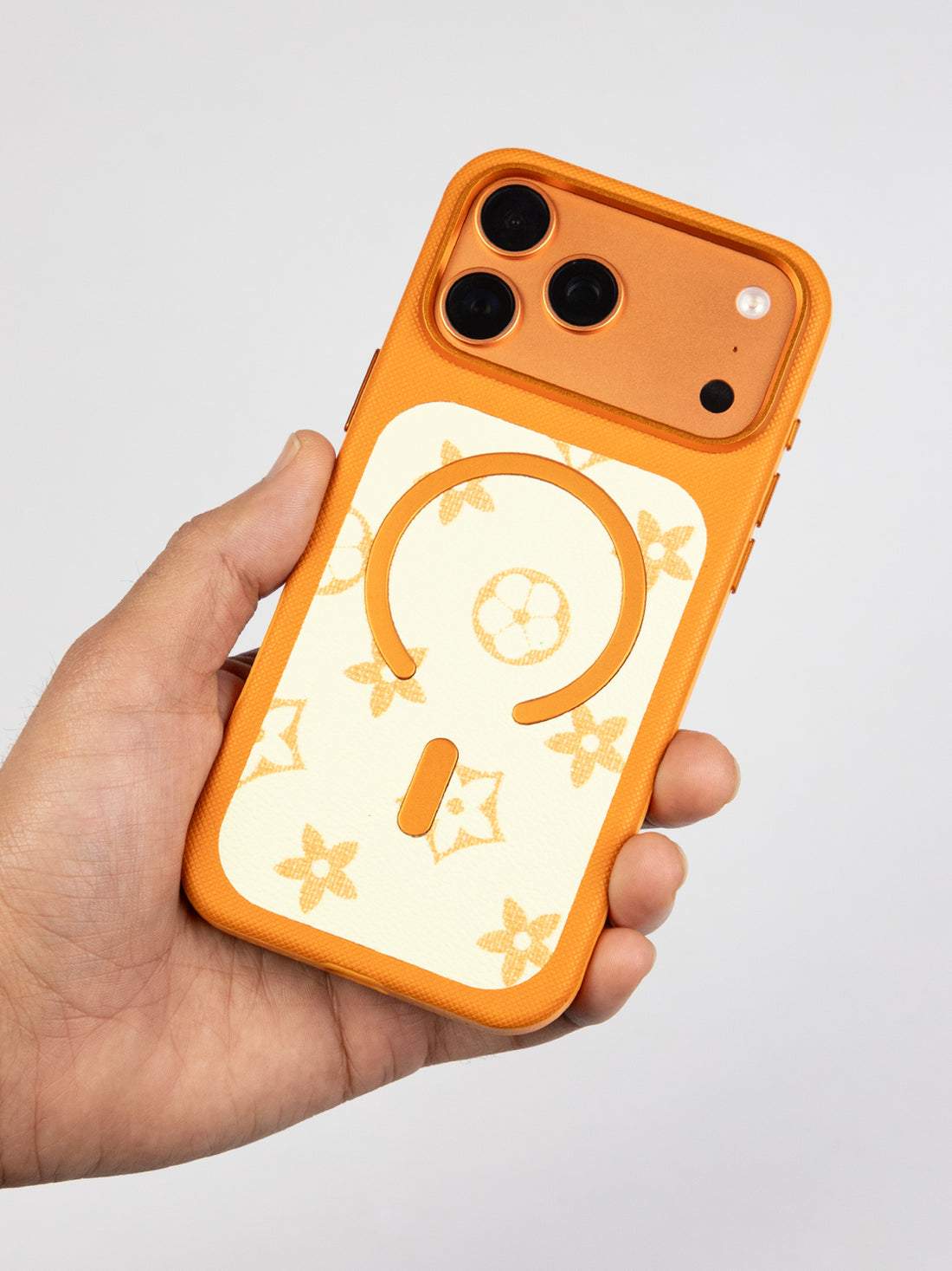 MagSafe Dual Texture Leather Pattern Case – iPhone 17 Pro Max (Orange)