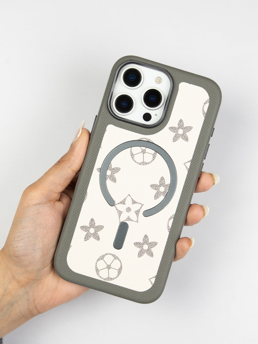 MagSafe Dual Texture Leather Pattern Case - iPhone 16 Pro (Steel Gray)