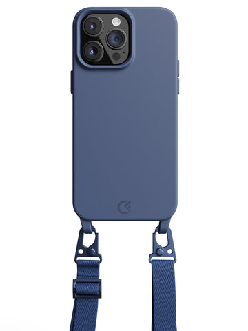 Silicon Crossbody Sling Case - iPhone 14 Pro Max (Blue - Lanyard)