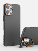 Solid Shade Snap Hard Case with Lens Guard & Stand - iPhone 16 (Black)