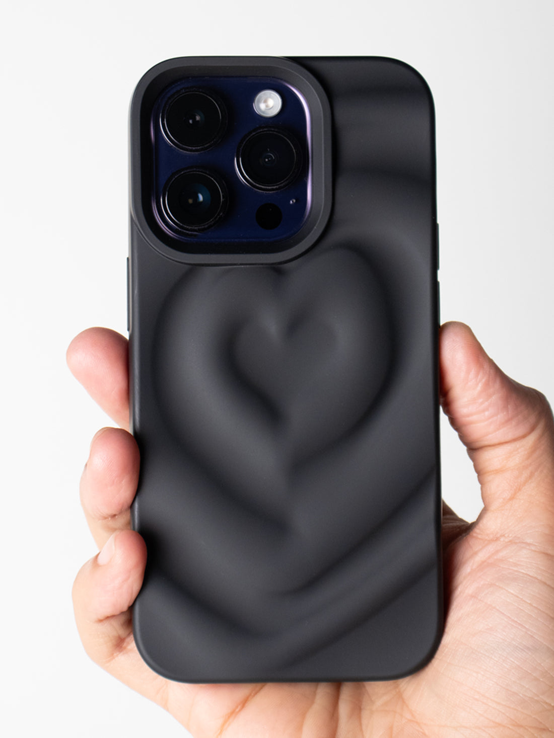 3D Heart Ripple Flexible Case - iPhone 14 Pro (Matte Black)