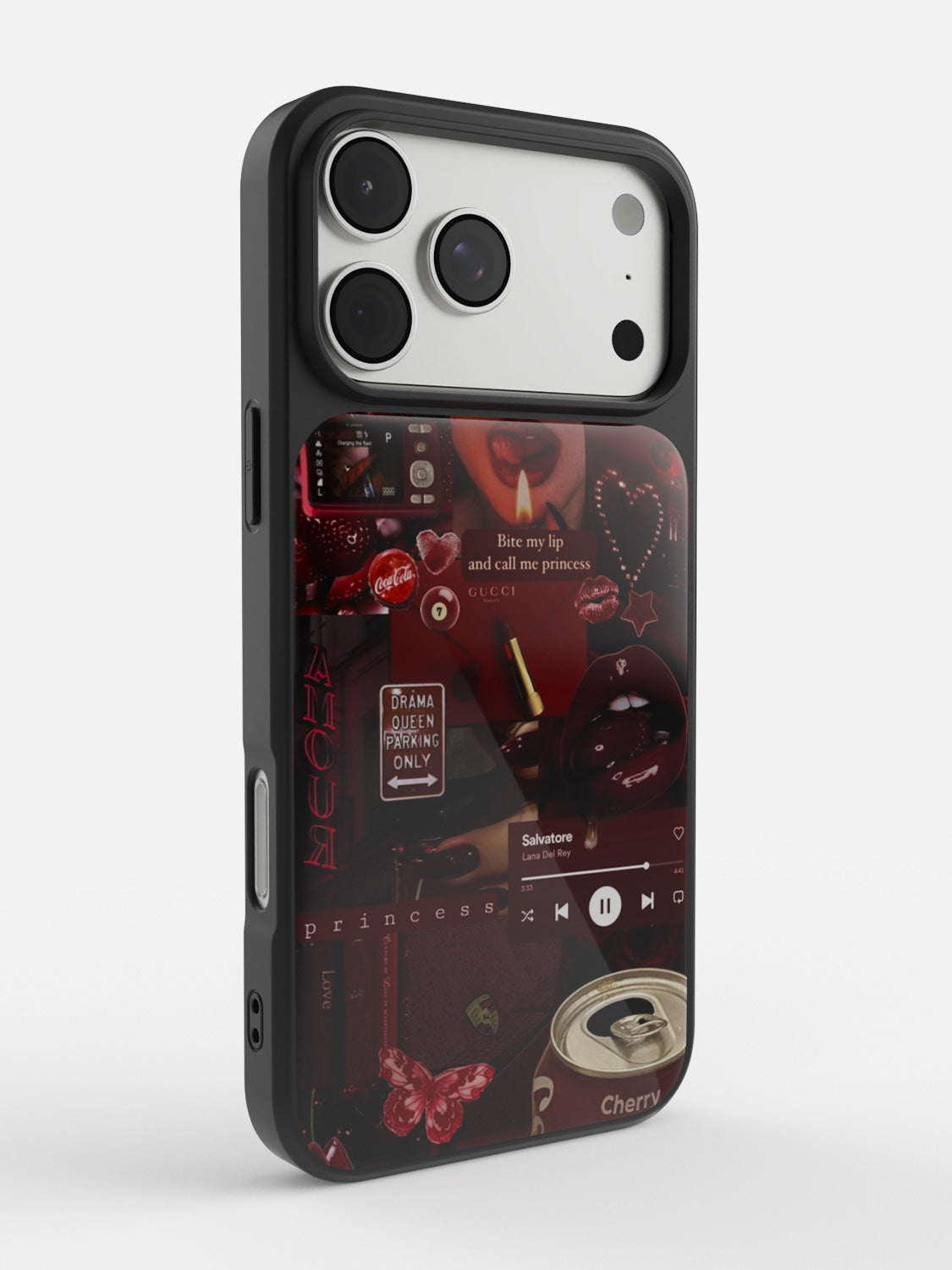 Crimson Red glossy printed case in Black