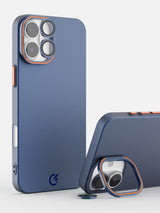 Solid Shade Snap Hard Case with Lens Guard & Stand - iPhone 16 (Navy Blue)