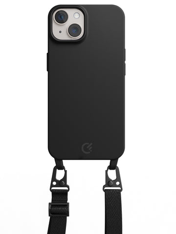 Silicon Crossbody Sling Case - iPhone 14 (Black - Lanyard)