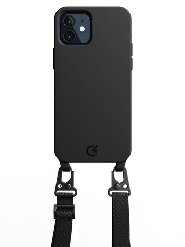Silicon Crossbody Sling Case - iPhone 12 (Black - Lanyard)