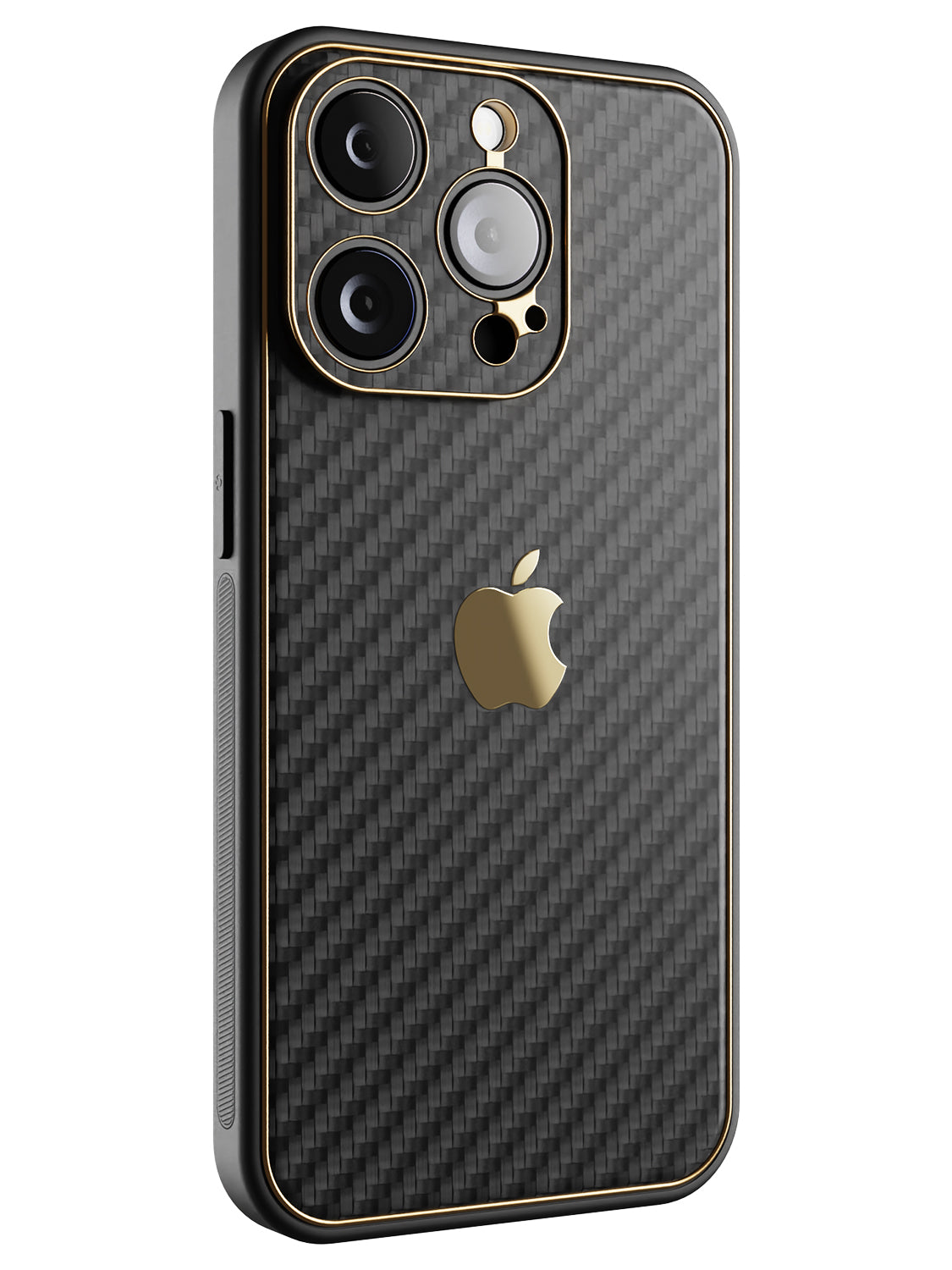 Black Carbon Leather Chrome Case for iPhone 14 Pro