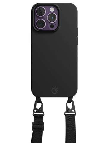 Silicon Crossbody Sling Case - iPhone 14 Pro (Black - Lanyard)