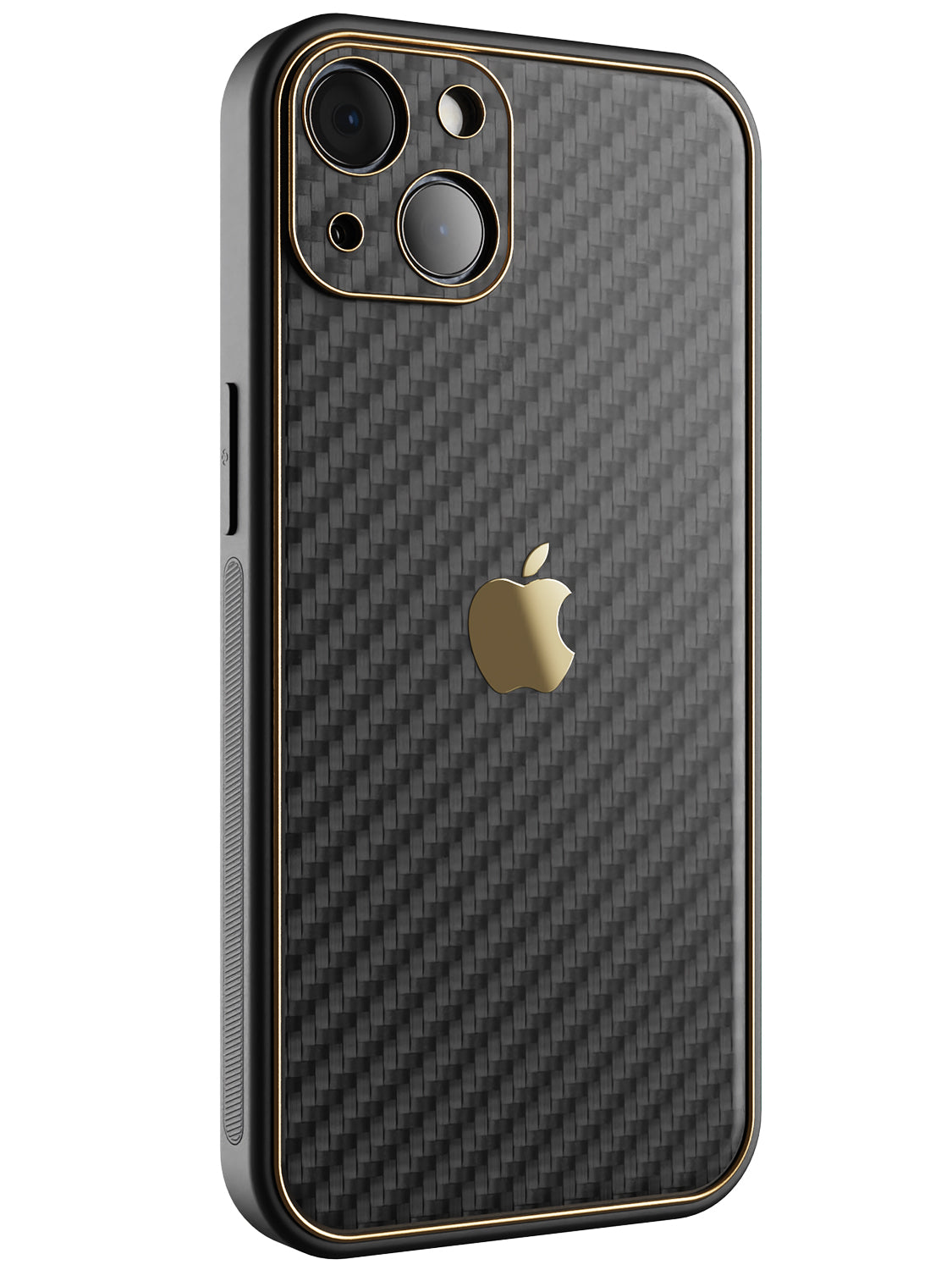 Black Carbon Leather Chrome Case for iPhone 15