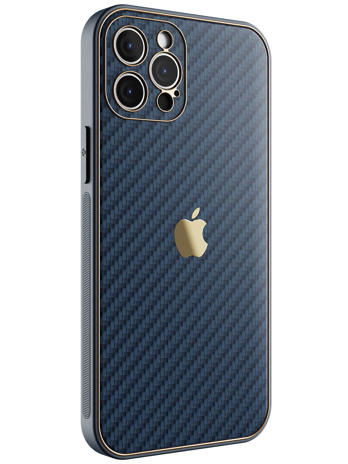 Navy Blue Carbon Leather Chrome Case for iPhone 12 Pro