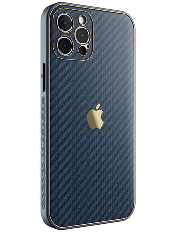 Carbon Leather Chrome Case - iPhone 12 Pro (Navy Blue)