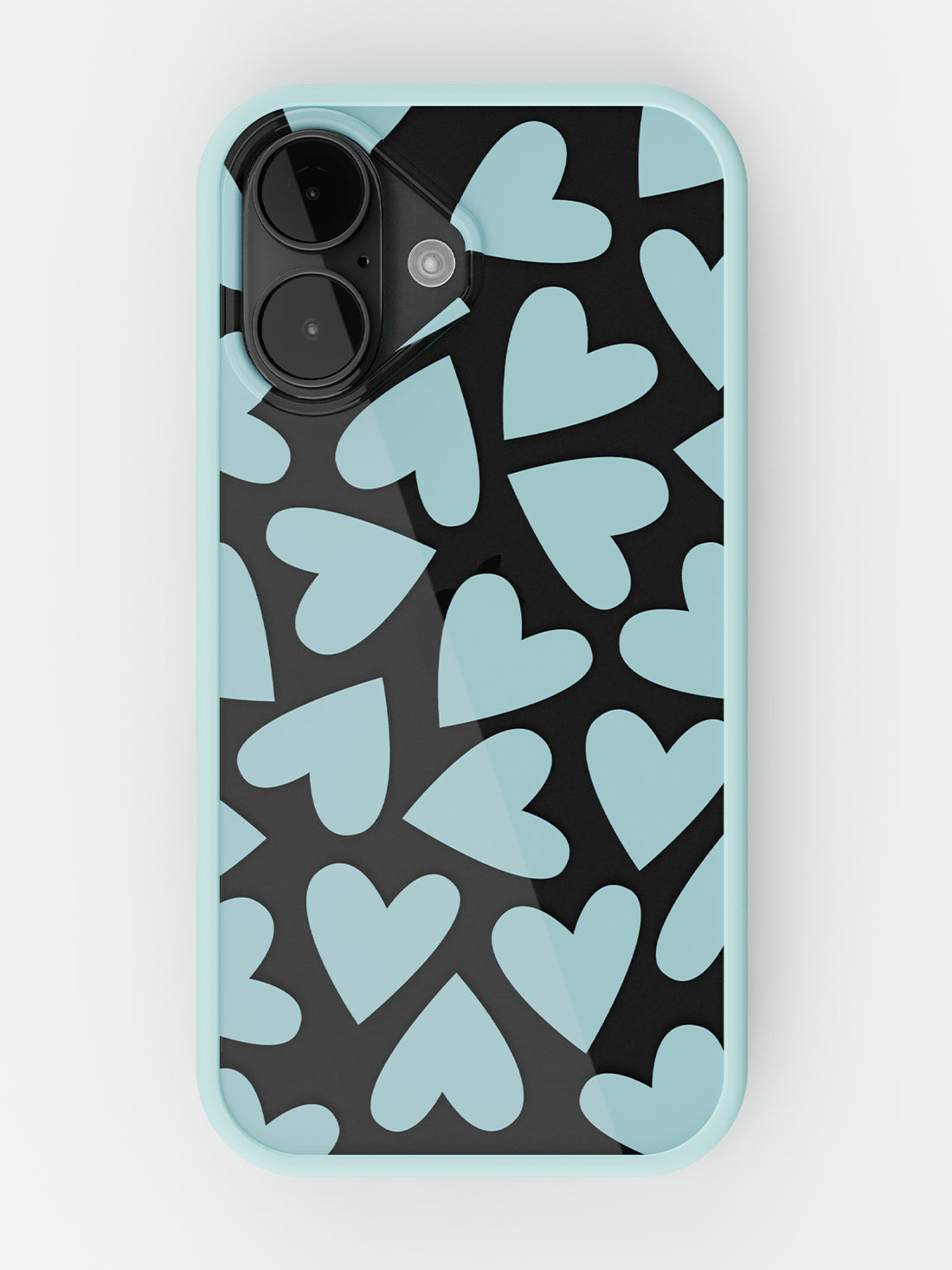 Soft Hearts Printed Clear Case - iPhone 16 (Light Blue)