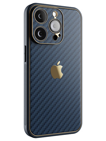 Carbon Leather Chrome Case - iPhone 14 Pro (Navy Blue)