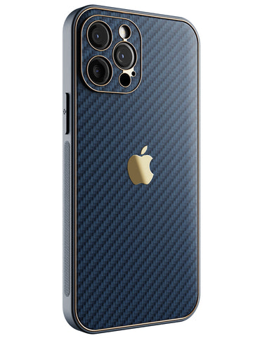 Carbon Leather Chrome Case - iPhone 12 Pro Max (Navy Blue)