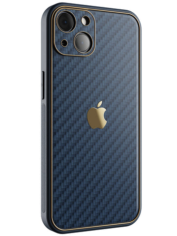 Carbon Leather Chrome Case - iPhone 14 (Navy Blue)