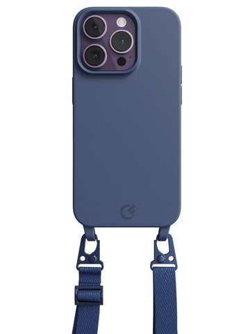 Silicon Crossbody Sling Case - iPhone 14 Pro (Blue - Lanyard)
