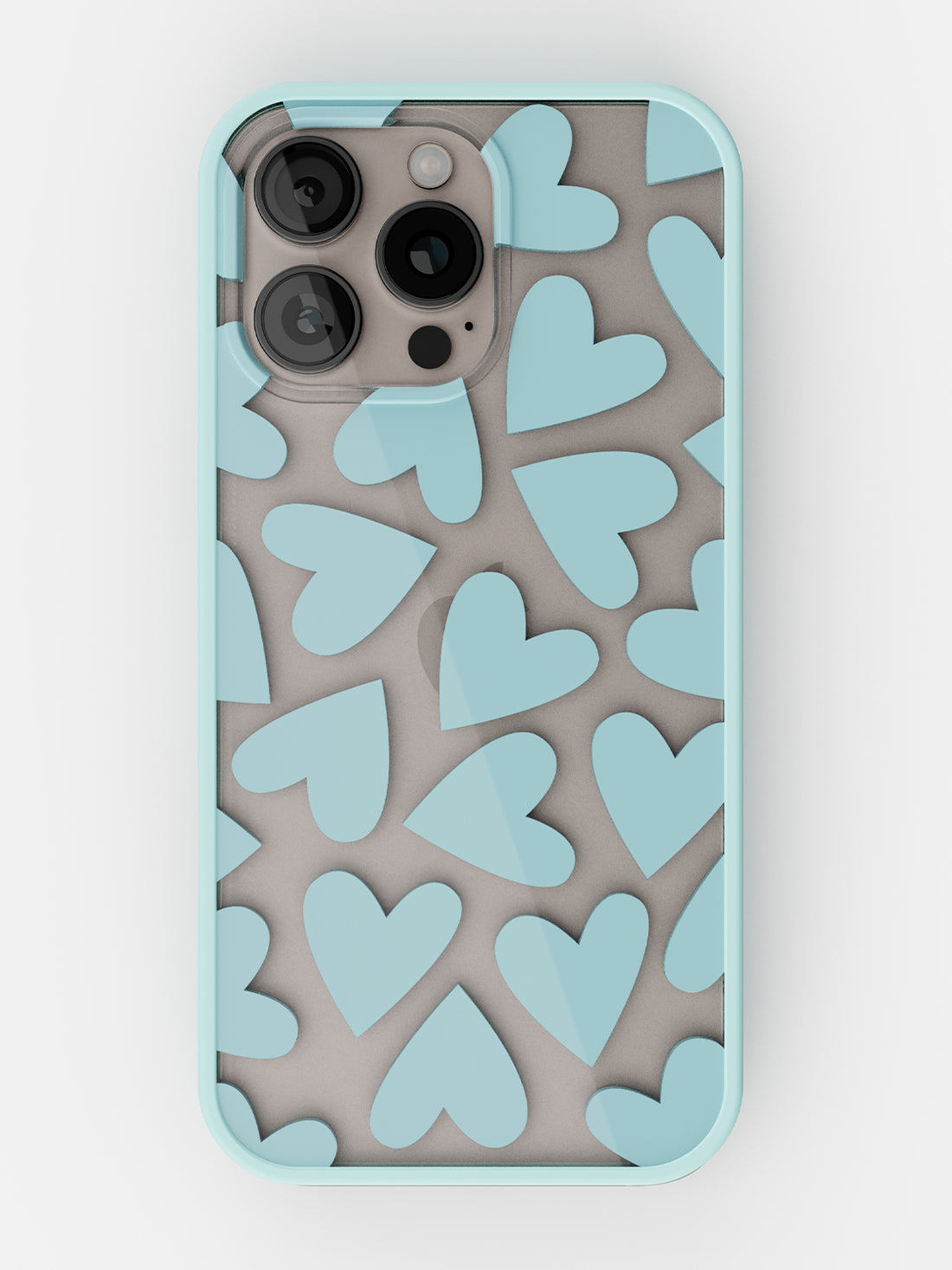 Soft Hearts Printed Clear Case - iPhone 16 Pro Max (Light Blue)