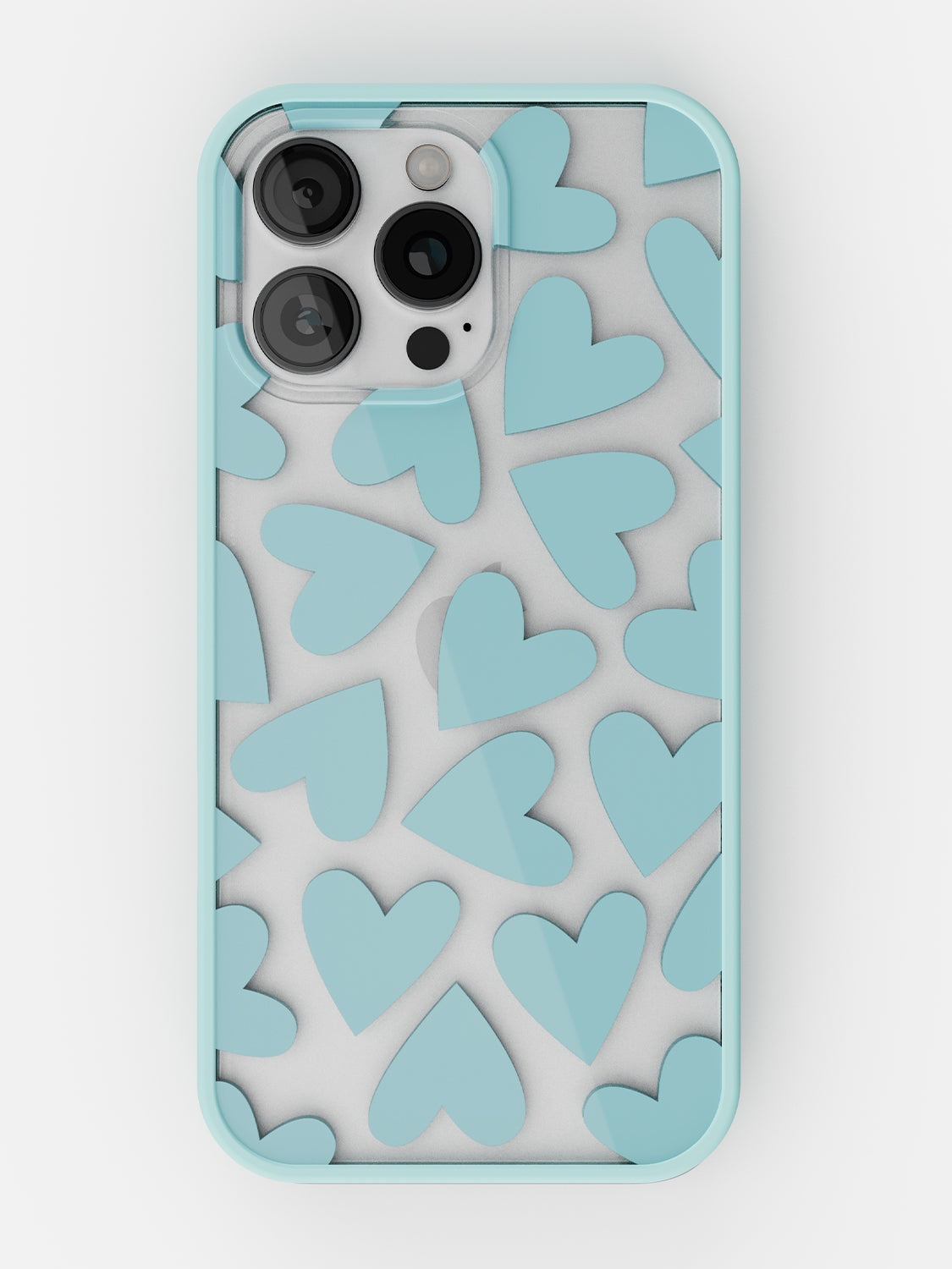 Soft Hearts Printed Clear Case - iPhone 16 Pro (Light Blue)