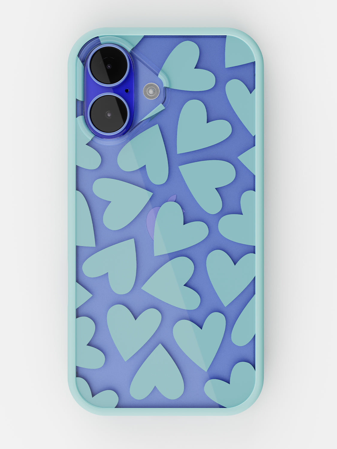 Soft Hearts Printed Clear Case - iPhone 16 (Light Blue)